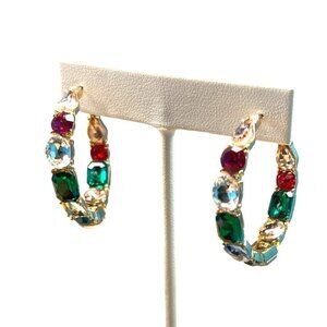 Charming Charlie Gold Hoop Earrings With Multicolor Gemstone Accents MSRP $24